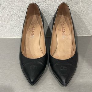 CHANEL Black Wedge Heels